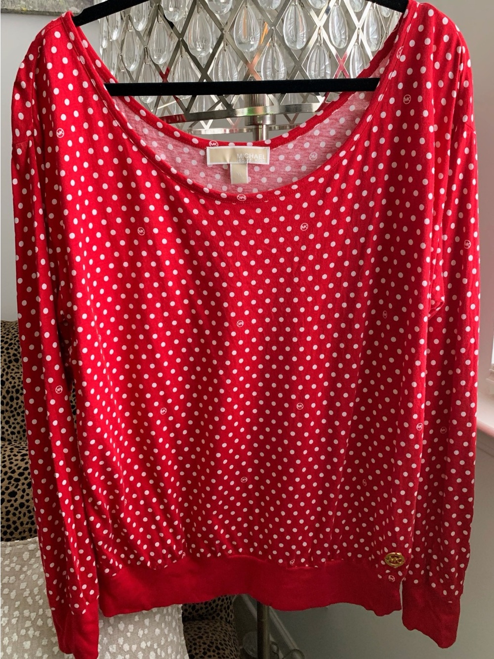Michael Kors Boatneck Red Polka Dot Long-Sleeve Tee